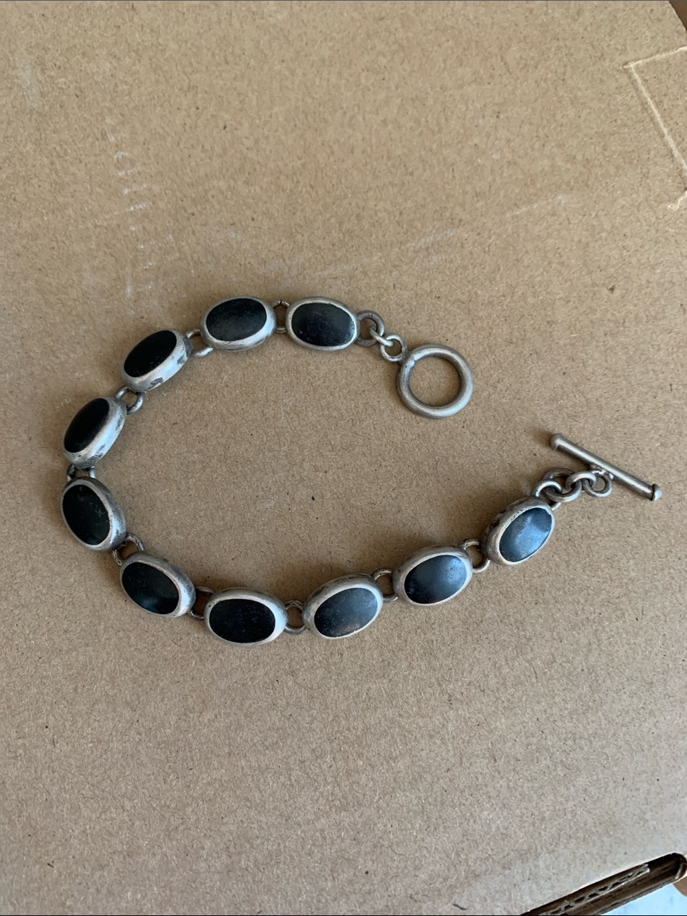 925 Sterling silver Classic Black Onyx Link Bracelet - Women Jewelry vintage
